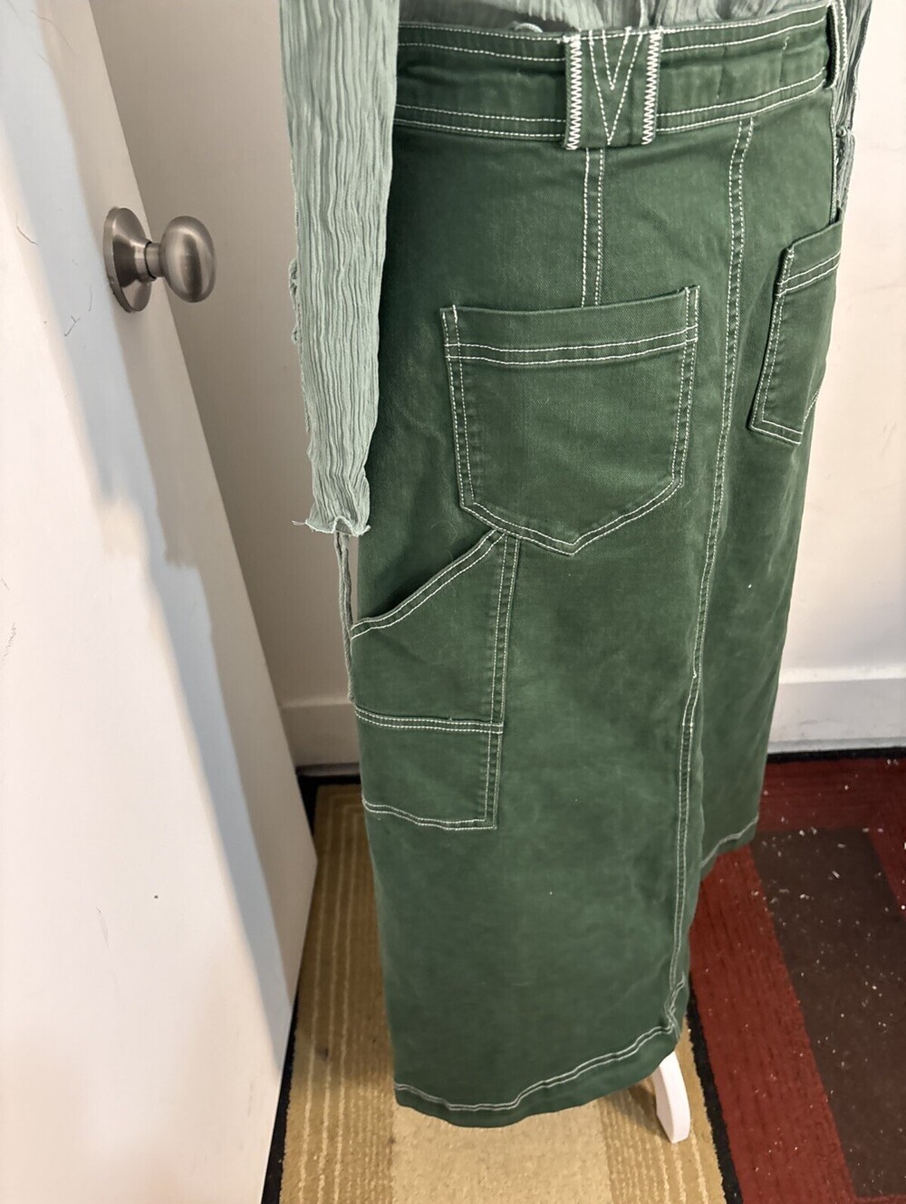 Anthropologie Pilcro Cargo Maxi Skirt Denim Pockets Front Slit Green Sz 6 NWOT - Picture 12 of 14